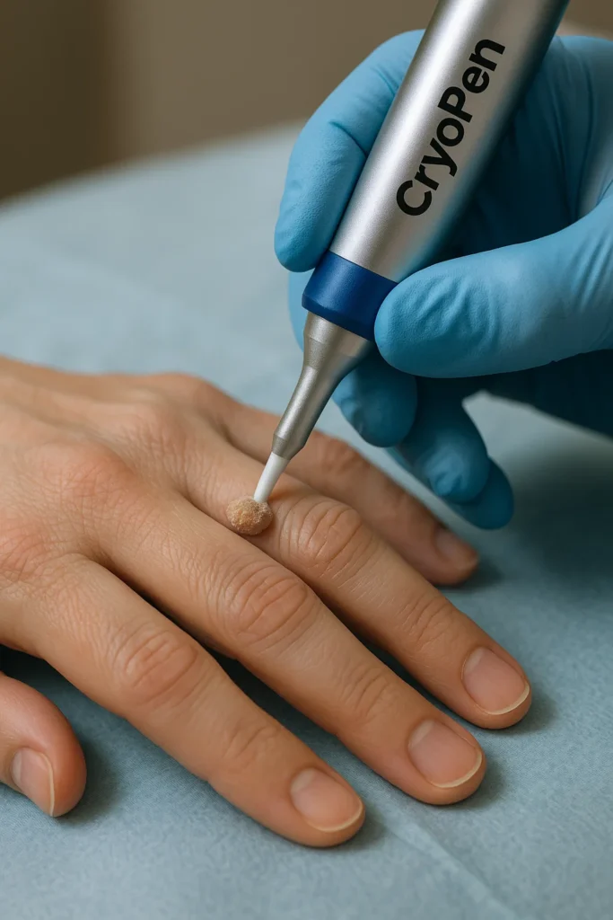 example of cryopen wart removal Chapel House treatment on a persons finger