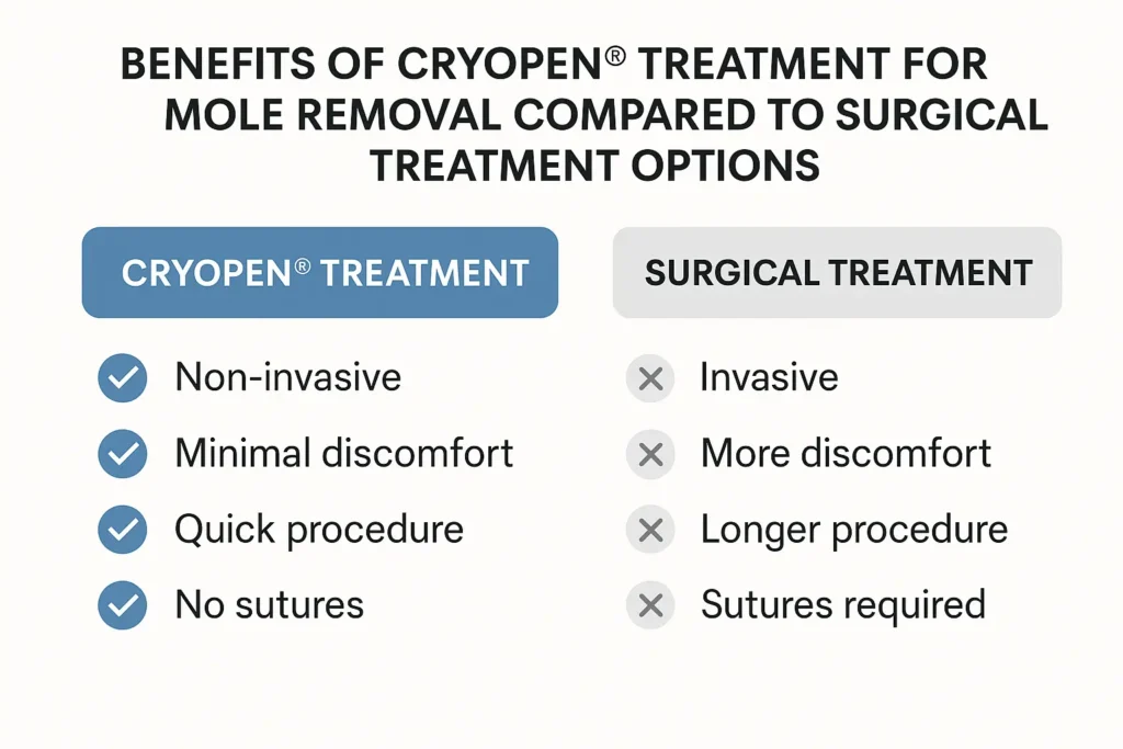 Table to show the benefits of getting moles removed Chapel House from LA LIPO