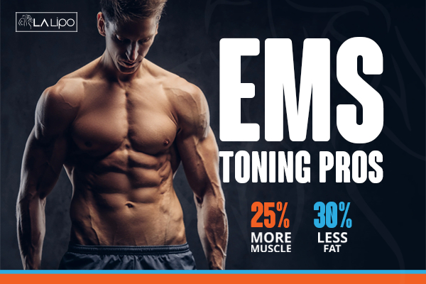 Graphic of man with toned body showing the benefits of LA-EMS Body Sculpting Chapel House treatment