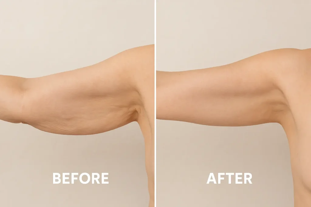 Picture of LA LIPO Chapel House before and after results of skin tightening treatment on the upper arms.